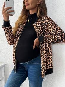 SHEIN Maternity Multi-Colored Iridescent Abstract Printed Jacket For Autumn & Winter - Brown - View 4