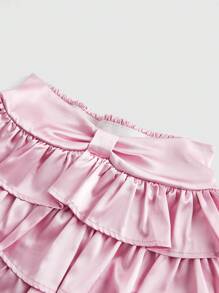 ROMWE Kawaii 女式可爱纯色弹性腰部多层荷叶边下摆短裤 - 粉色 - 查看 2