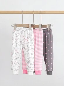 SHEIN 女婴舒适恐龙爱心条纹打底裤，秋冬季 - 彩色 - 查看 1