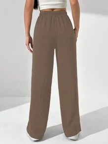 SHEIN Unity Quần dài đơn sắc buộc dây phía trước cho nữ, mặc hàng ngày - gừng - Xem 2