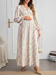 SHEIN 孕妇花卉印花灯笼袖连衣裙 - 淺粉色 - 查看 4