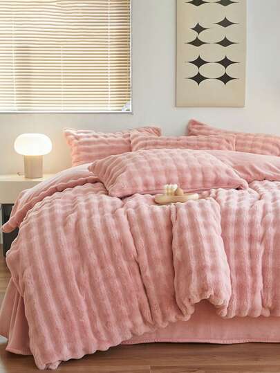 Joivida 3 件套粉色法兰绒水晶羊毛被子套装，适用于卧室床，保暖羽绒被套和枕套，可机洗