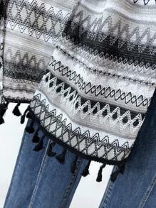 SHEIN LUNE Plus Size Tassel Decor Short Sleeve Striped Casual Loose Jacket