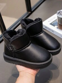 儿童新款时尚户外纯色抓绒加厚保暖雪地靴舒适休闲低帮平底冬季 - 黑色 - 查看 4
