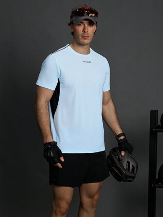 Manfinity Sport Corelite 男友风男士字母印花撞色宽松短袖运动 T 恤