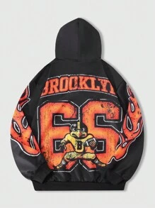 ROMWE MEN Street Life Men's Letter & Flame Print Zip-Up Hoodie With Drawstring Wide-Leg Pants Casual Tracksuit Set - Multicolor - View 5