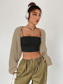 Flirla Cárdigan casual de mujer de manga larga y hombros caídos, de unicolor, para otoño/invierno