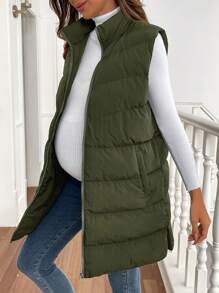 SHEIN Maternity Plain Pockets Zip-Up Vest & Jacket, Winter