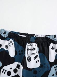 SHEIN 2 stuks Tween Boy Snug Fit Cartoon Game Controller Patroon Ronde Hals Lange Mouw T-shirt en Lange Broek Casual Comfortabele Pyjama Set