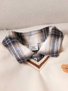 SHEIN Leap Crew 3 件套男婴/女婴服装，包括棕熊装饰保暖背心、绅士复古格子衬衫和灯芯绒裤子，适合上学、居家和外出、秋冬季 - 彩色 - 查看 7