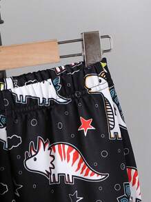 Conjunto de sudadera de cuello redondo con estampado de dinosaurios y pantalón jogger de cintura elástica informal para niño, para primavera/otoño
