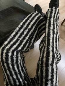 DAZY 条纹休闲直筒裤，女士百搭长裤，秋装 - 黑與白 - 查看 3