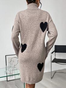 SHEIN Clasi 女士高领长袖心形提花毛衣连衣裙 - 彩色 - 查看 2