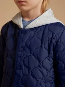 PrepCrw Young Boys Academy Style Navy Blue Knit Hoodie, 2 In 1 Long Sleeve Padded Coat, Back To School Coats - Blue - View 12