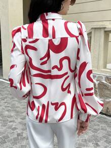 INAWLY Camisa con mangas globo holgada y con estampado de moda para mujer, primavera y verano