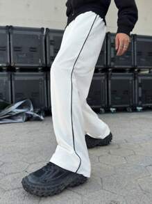 Mainfolk Men's Casual Woven Loose Elastic Waist Straight Leg Pants - White - View 1