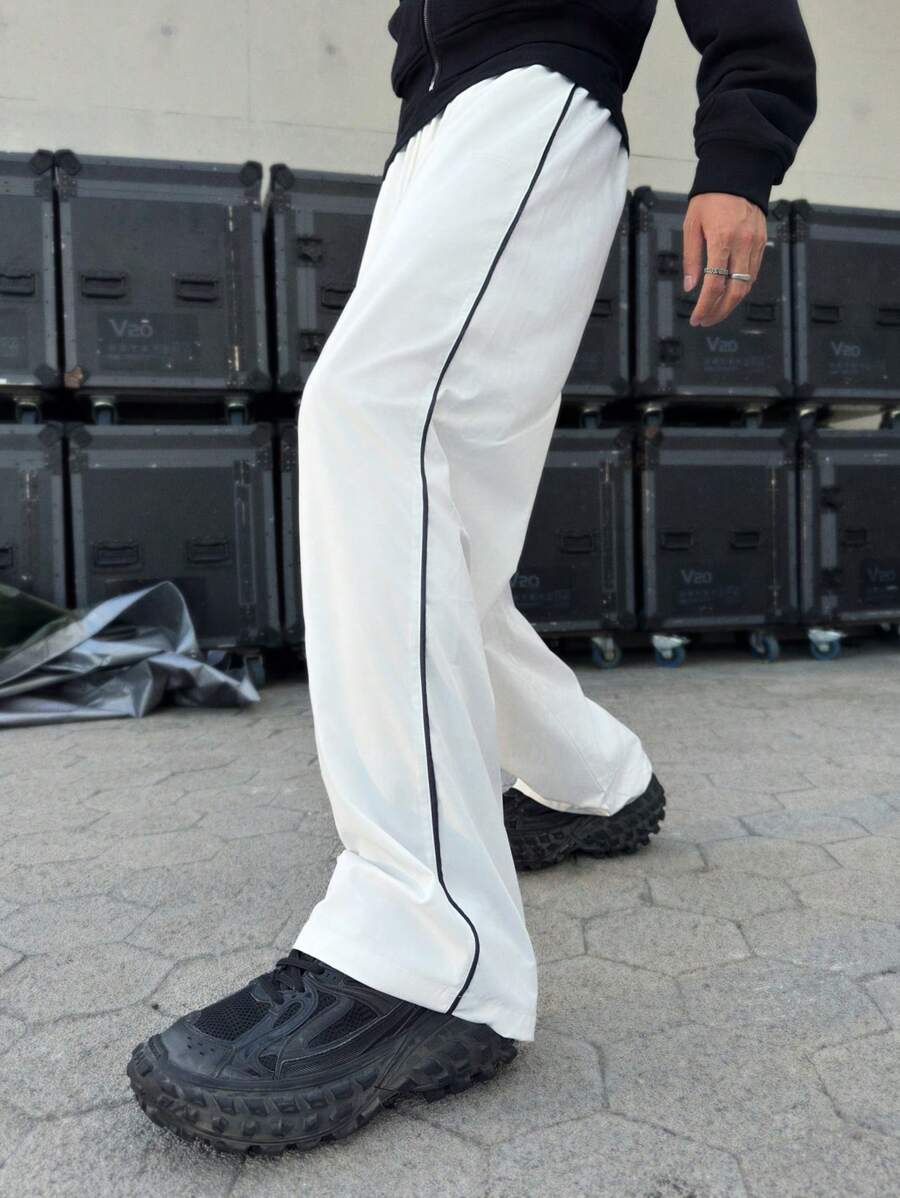 Mainfolk Men's Casual Woven Loose Elastic Waist Straight Leg Pants - White - View 1