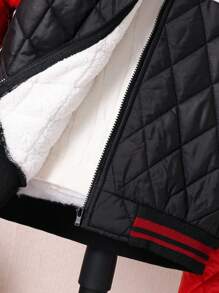 2 件装年轻男孩休闲保暖羊毛加垫棒球领红色撞色卡其色宽松服装，包括夹克和裤子，适合旅行、上学、日常聚会、秋冬季 - 彩色 - 查看 3