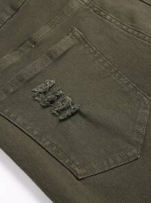 Manfinity LEGND Men's Casual Washed Distressed Slim Fit Denim Jeans - Army Green - View 8