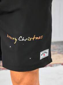 Surfspeed Men's Christmas Print Drawstring Waist Beach Shorts - Black - View 3