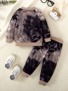 婴儿/男婴 2 件套秋季服装、时尚扎染连帽衫和休闲裤、秋季系列 - 灰色 - 查看 2