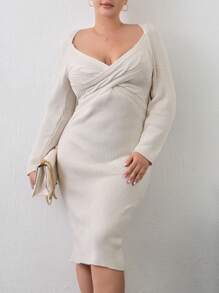 RueChic Sweetheart Neck Twist Front Ribbed Knit Dress - White - View 1