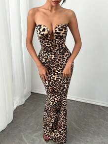 SHEIN SXY Váy dự tiệc hở lưng họa tiết da báo cho phụ nữ gợi cảm, mùa thu/đông - Nhiều màu - Xem 4