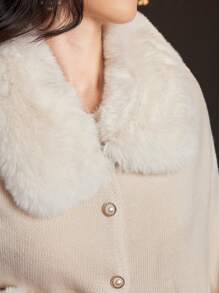 Modelyn Cárdigan elegante con parches esponjosos para mujer, para invierno - Albaricoque - Ver 4