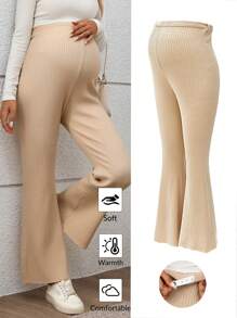 SHEIN Maternity Solid Color Button Rib Knit Casual Pants