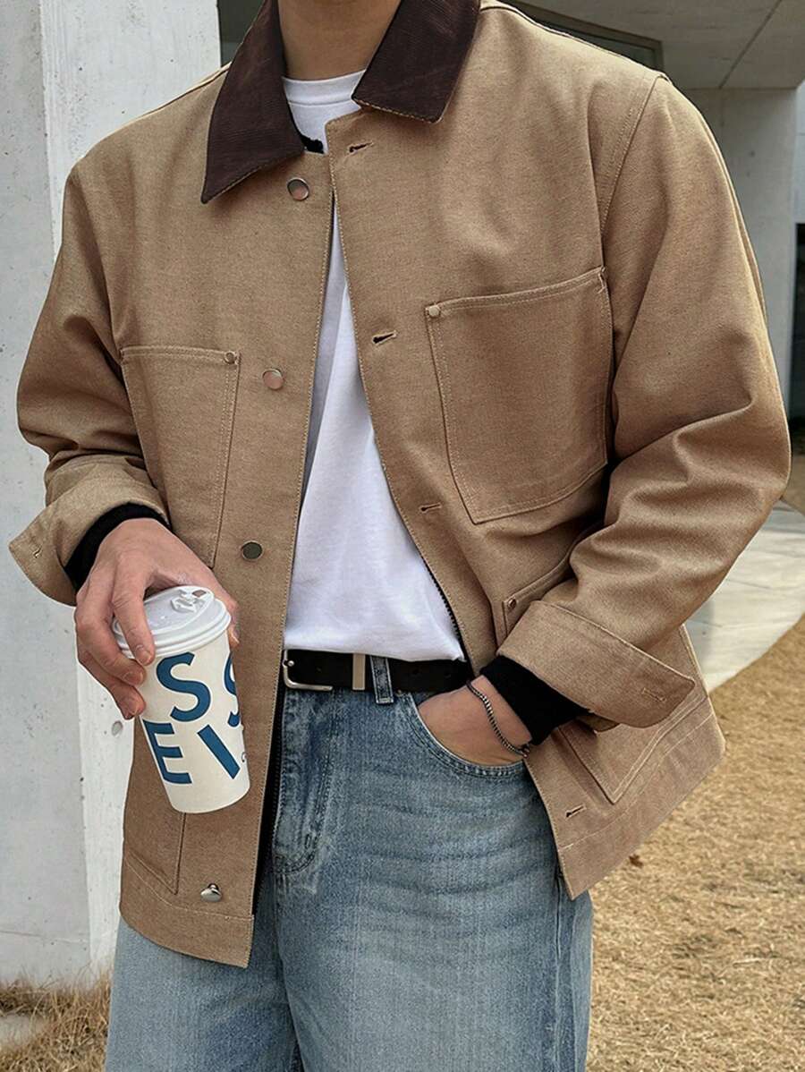 DAZY Autumn Men's Khaki Long Sleeve Jacket With Pockets - Khaki - View 1