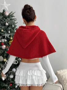 Lunelith SHEIN Lunessa Christmas Casual Solid Color Hooded Cropped Poncho Sweater