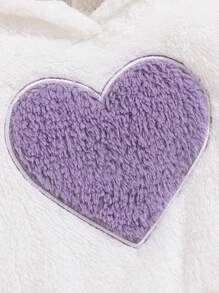 SHEIN Playful Pals 女婴心形毛绒连帽运动衫和裤子套装，秋冬季保暖服装 - 彩色 - 查看 11