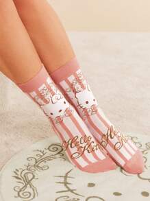 HELLO KITTY AND FRIENDS | SHEIN 2 Pairs Cartoon & Striped Polka Dot Pattern Women Stockings - Multicolor - View 5