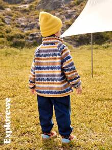 SHEIN Chaqueta casual de manga larga con cremallera y estampado all-over para niño pequeño