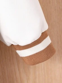 SHEIN Juego de 2 piezas para bebé niño/niña: Chaqueta de felpa de punto y pantalones, color marrón/blanco, diseño deportivo de béisbol con bordado de letras a juego, diseño de parches casual, adecuado para otoño/invierno