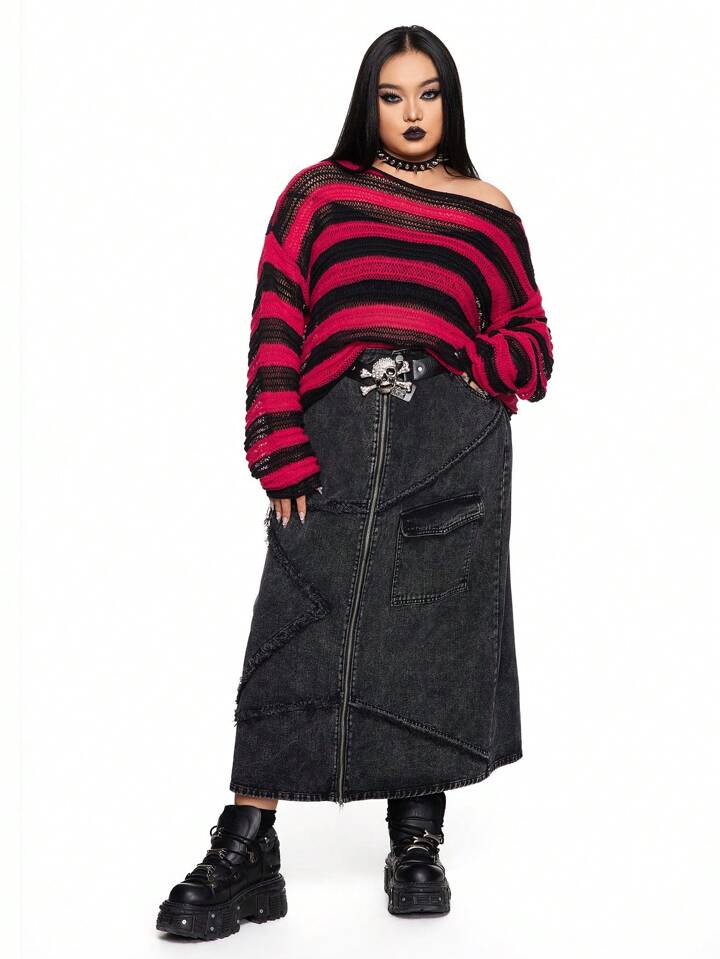 Our Goth Plus Size Women Punk Style Red Black Striped - Main Image