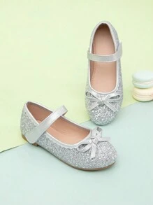 1 双百搭女童平底鞋，带闪光蝴蝶结装饰，适合所有季节 - 銀色 - 查看 2