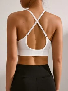 Easithlete 1 套 4 件装无缝纯色 X 带后背运动吊带文胸，适合夏季 - 彩色 - 查看 7