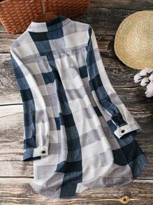 SHEIN X JIMENA & MATEO SHEIN LUNE Plaid Print Collared Button-Front Casual Long Sleeve Shirt Fall Cloth For Women