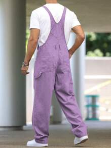 Manfinity Hypemode Men's Casual Diagonal Pocket Denim Bib Overalls, Suitable For Summer, Spring And Autumn