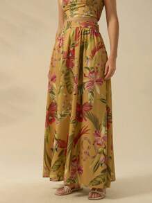 CAJUNI Women's Boho Tropical Print Maxi Skirt, Vacation Casual Summer