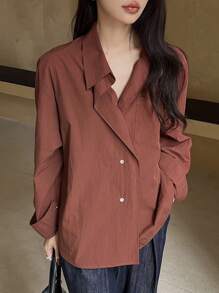 DAZY 女士休闲纯色长袖单排扣宽松衬衫，秋季女装