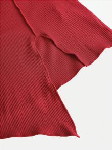 SHEIN Girlism Teen Girl's Red Crew Neck Long Sleeve Christmas Knit Sweater, Slim Fit Asymmetrical Slit Hem Base Layer Top, Suitable For Christmas, Thanksgiving, New Year