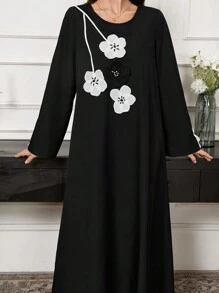 Al Najma 1pc Women's Daily Traditional Applique 3D Floral Elegant Party Dress, Casual A Line Arabian Dresses, For Evening Party/Wedding Guest/Anniversary