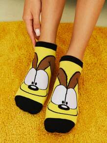 GARFIELD | SHEIN 2 Pairs Cute Cartoon Animal Print Ankle Socks