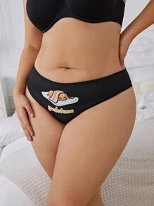 Gudetama X SHEIN 1pc Plus Size Women's Cute Cartoon Print Brief - Black - View 4