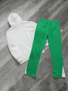 Manfinity EMRG Men Monster Pattern English Print Fashion Hoodie And Sweatpants Splice Tracksuit Set , Men Two Pieces Outfits , Men Tracksuit - Multicolor - View 6