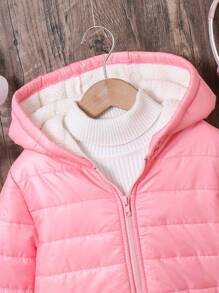 SHEIN Jaqueta longa com capuz, cor sólida, solta, casual, quente, forrada, para meninas