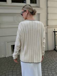 Damski głęboki dekolt w serek, kieszeń z przodu, ręcznie szyty, fajny sweter Czy