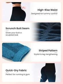 Easithlete Plus Ombre Wideband Waist Sports Leggings Yoga Women Pants - Multicolor - View 3